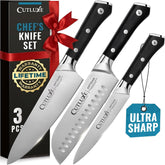 Cutluxe Artisan 3-Piece Chef Knife Set: 8-inch Chef blade for versatile slicing tasks.
