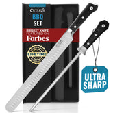 Cutluxe 12-inch brisket knife ready for precise slicing of meat