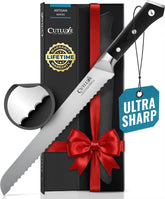 Cutluxe Bread Knife with a 10-inch serrated edge for clean, precise slices.