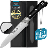 Cutluxe Kitchen Utility Knife with a 5-inch serrated blade for precise tomato slicing