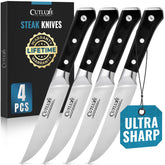 Cutluxe steak knives set 4 displayed for precise home slicing