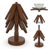 CYANLUX wooden tree-trivet set closeup highlighting rich walnut grain for stylish protection.