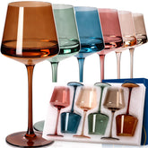 Cyrelwing colored wine glasses set, 18oz, vibrant for entertaining and easy drink differentiation.