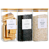 CZZGSM 3-pack square glass storage jars with bamboo lids for organized pantry storage.