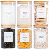 CZZGSM 6-pack square glass pantry jars for organized dry goods storage.