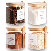 CZZGSM square glass jars with bamboo lids and spoons for organized pantry storage