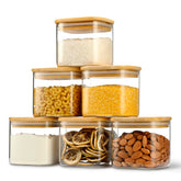 D2scrma 22oz square spice container with bamboo lid keeps spices fresh and visible.