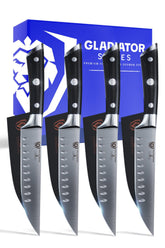 Dalstrong Gladiator Elite blade close-up showing razor-sharp edge for clean cuts.