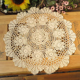 Damanni round 16-inch crochet lace tablecloth adds delicate charm to dining space