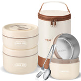 Dandat 3-pcs lunch set with beige main pack keeps meals organized on the go.