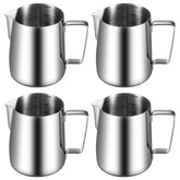Dandat milk frothing pitcher set with built-in scale for precise measurements.