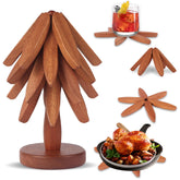 DAOLEMIJI wood Christmas tree trivet nest protects surfaces and enhances holiday table decor.