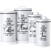 DAYYET canisters set on a clean kitchen counter with rustic white finish and practical storage.
