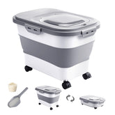 DDMOMMY rice storage container with rolling wheels for easy transport and moisture protection.
