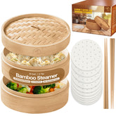 DealZNDealZ 2-tier bamboo steamer top view for oil-free vegetables
