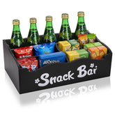 DEAYOU wooden snack organizer front view on countertop with seven compartments for quick snack access