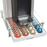 DecoBrothers crystal tempered-glass Vertuo pod drawer front view enhances counter organization.