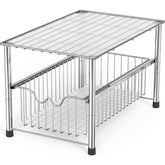 DecoBrothers sliding basket under-sink organizer in chrome for easy access to cleaners