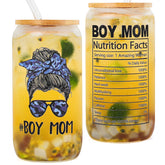 DECZHIYU 16oz glass cup front view, ideal boy mom gift for daily use