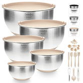 Deedro premium bowls side view highlighting durable stainless steel and nesting convenience.