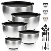 Deedro premium mixing bowls with airtight lids, stacked for easy storage and stability.