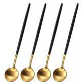 Dehov 4-piece spoons with matte gold and black handle for stylish tea service.