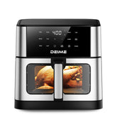DEIME Air Fryer 10.2QT front view window shows ample family cooking space.