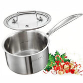 DELARLO small brushed saucepan with lid on induction hob delivers even heat.