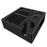 DELERKE espresso tamping station knock box front view; keeps tools organized and accessible.