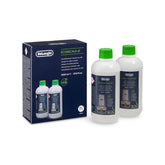 De'Longhi EcoDecalk 2-Pack bottle shows eco-friendly descaling for consistent coffee machine performance