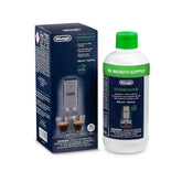 De'Longhi EcoDecalk descaler bottle pour in use for easy descaling of coffee machines, showcasing a simple pour.