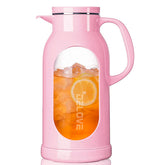 Delove 68oz glass pitcher with pink shatterproof shell and lid, stylish protection against bumps.