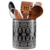 Delpnana black heavy ceramic utensil holder front view keeps spatulas organized on the counter