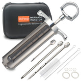 Depango meat injector with 2oz window for precise seasoning.