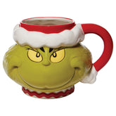 Department 56 Dr. Seuss Grinch Santa Face mug with festive Santa disguise and cheerful charm.
