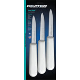 Dexter-Russell Sani-Safe 3ΒΌ paring knives, three-pack, for precise fruit and vegetable prep.