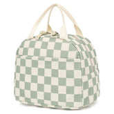 Dezcrab corduroy lunch bag in green checkered front view for stylish school lunches