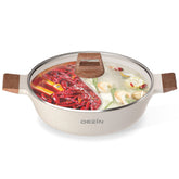 DEZIN 5-Qt double-flavor pot full view showing dual flavor division for two broths.
