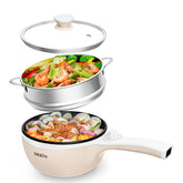 DEZIN hot pot with steamer close-up shows non-stick coating for quick sauté and easy cleanup.