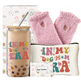DHQH cozy dog mom era glass cup with leak-proof lid for daily coffee on the go