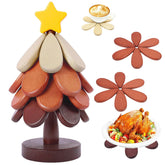 DHXGON walnut Christmas-tree trivets set of four protecting tabletops from heat while adding festive decor.