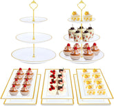 DI QIU REN 8PCS cake stand set with gold rim displaying cupcakes at a wedding