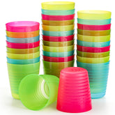 Dicunoy 32-pack 8oz reusable cups in rainbow colors for family hydration and easy cleanup.