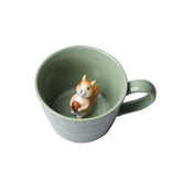 DIHOclub Squirrel ceramic mug with 3D hidden squirrel peeking inside for a playful start