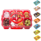 Dingerjar divided snack tray with lid on party table showing organized compartments