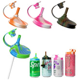 DIPESI soda can lids with straw pack showing reusable silicone design for mess-free sipping.