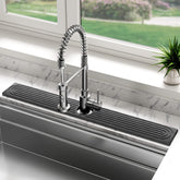 DK177 stone faucet mat dark gray on sink, protects counters and dries quickly.