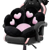 DOBUONO cat paw cushion on office chair provides plush support for long work sessions.
