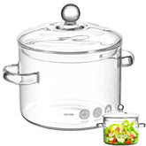 DOITOOL Glass Simmer Pot with lid on stovetop, ideal for quick soups.