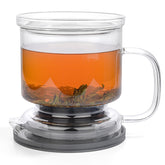 dokaworld glass tea infuser with lid on for clean brewing and elegance